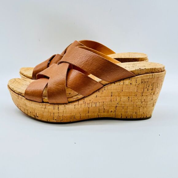 Kork Ease Shoes Womens 10 Brown Leather Wedge Cork Heels Slides Comfort Casual - Picture 2 of 12